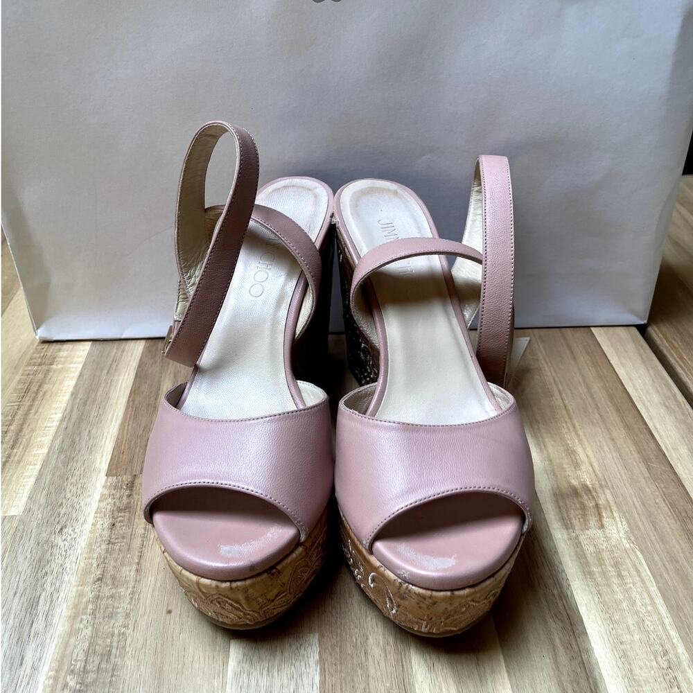 Jimmy Choo Leather Platform Wedge Sandals Embroidered Ballet Pink Size 37 - Picture 5 of 15